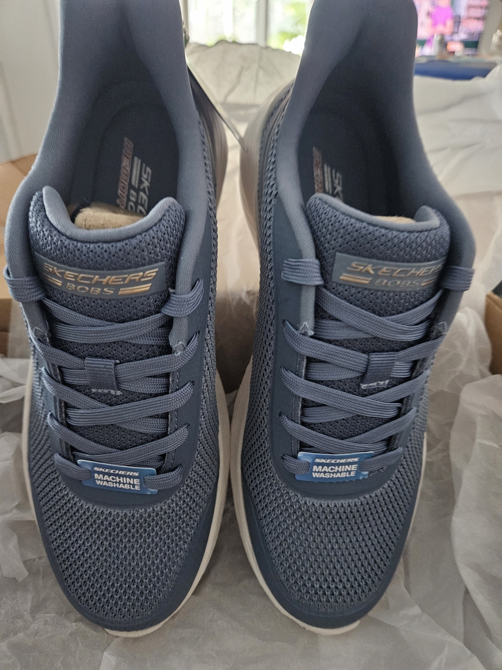 Skechers BOBS Womens Navy Mesh Athletic Sneakers